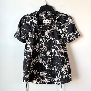 MARNI Floral Cinched Short Sleeve Cotton Blouse IT 40 US 4